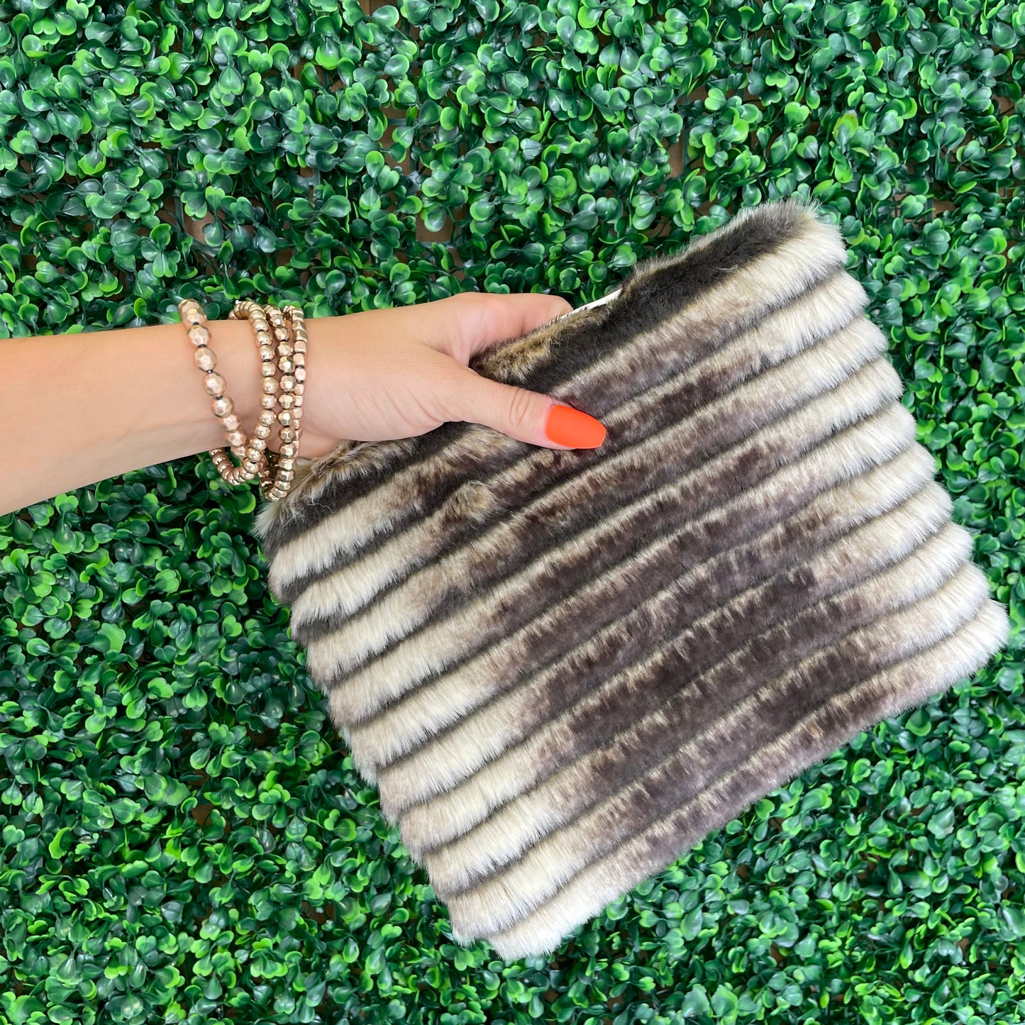 Striped Faux Fur Clutch