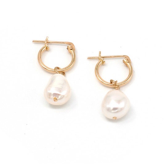 Pearl Drop Hoop Earrings