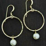 Hammered Pearl Hoop Earrings